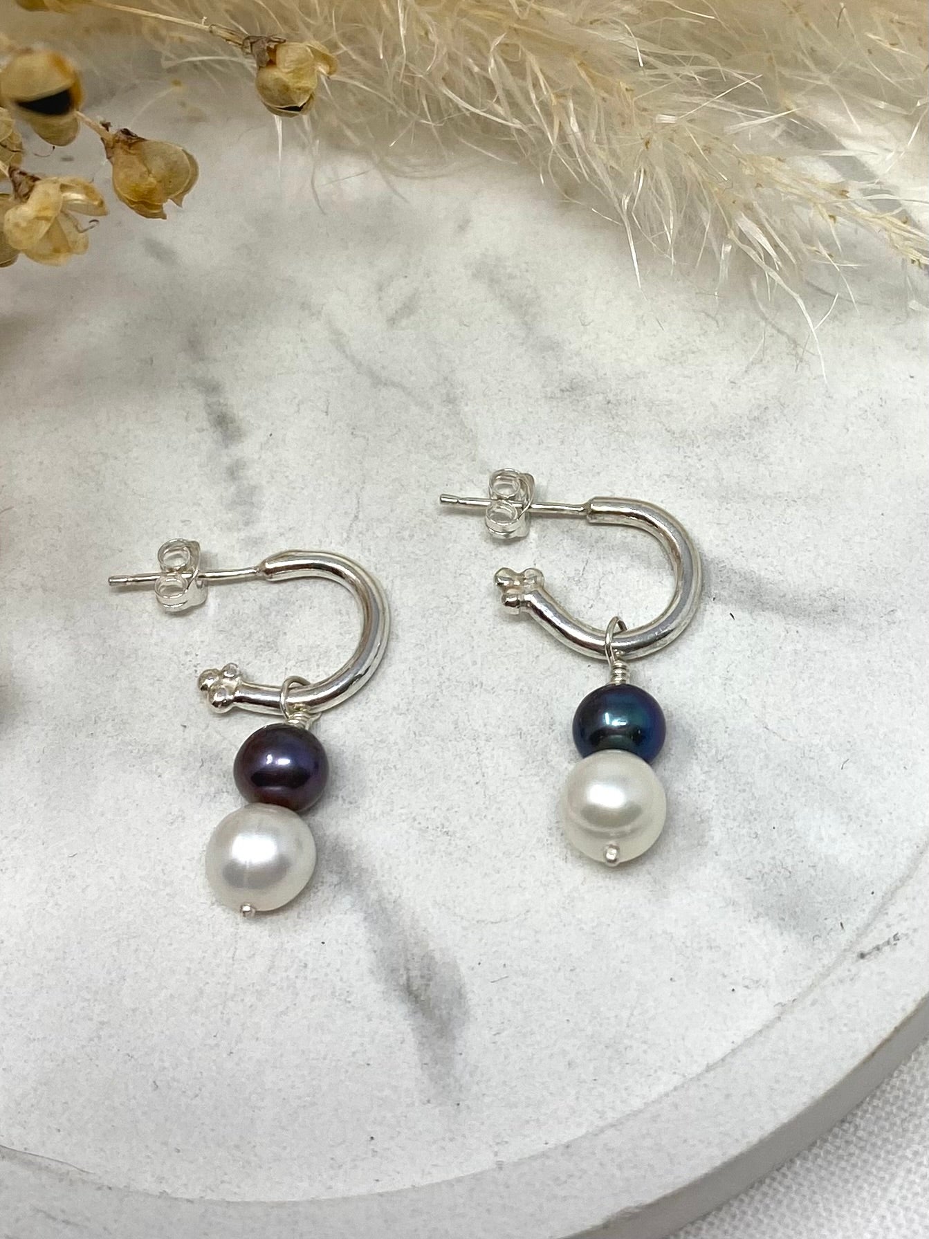 Cosmos Hoop With Double Pearl Drops