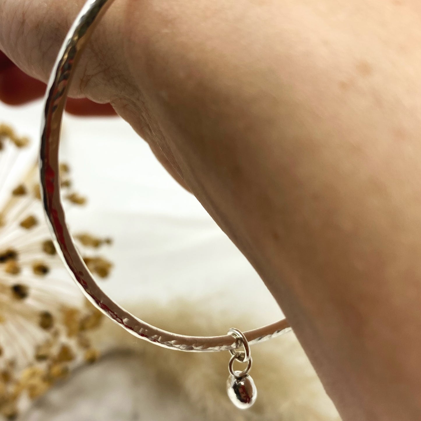 Hammered Bangle with Silver Pip