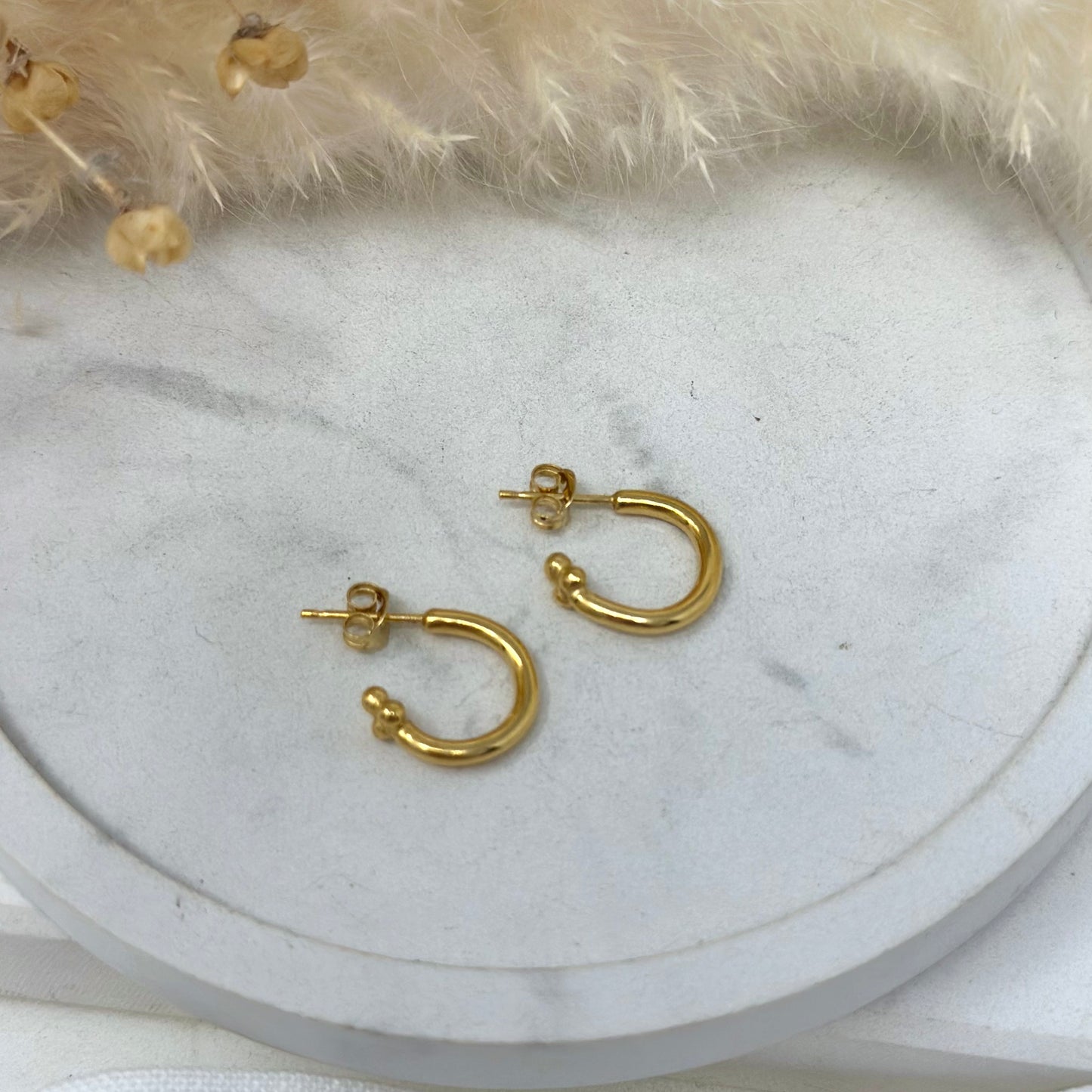 Gold Vermeil Cosmos Hoops with Cream Pearl Drops