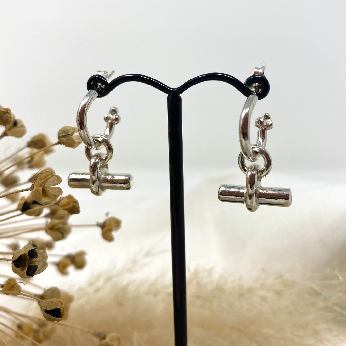 Cosmos Hoop Earrings with T-Bar Charms
