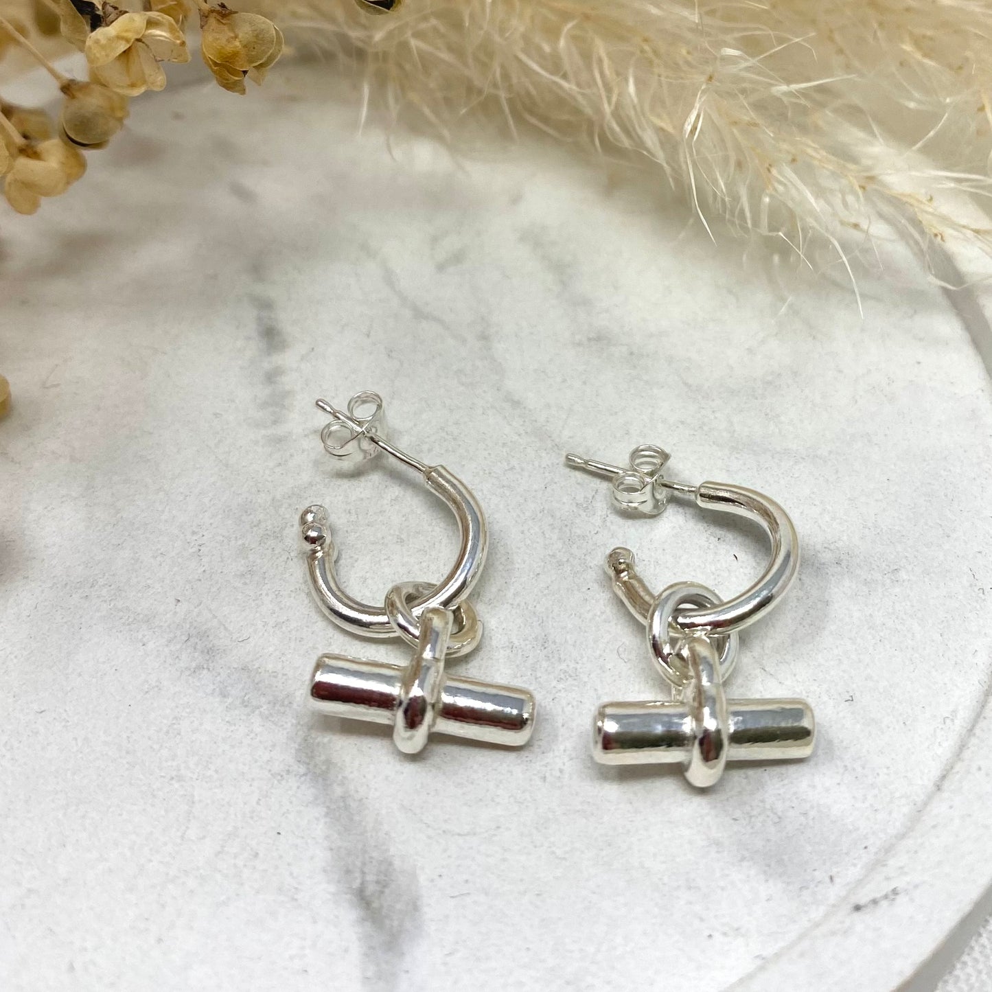 Cosmos Hoop Earrings with T-Bar Charms