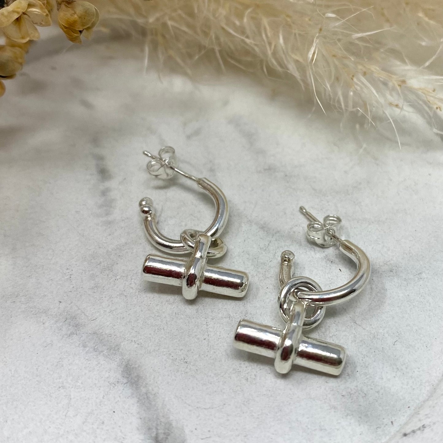 Cosmos Hoop Earrings with T-Bar Charms