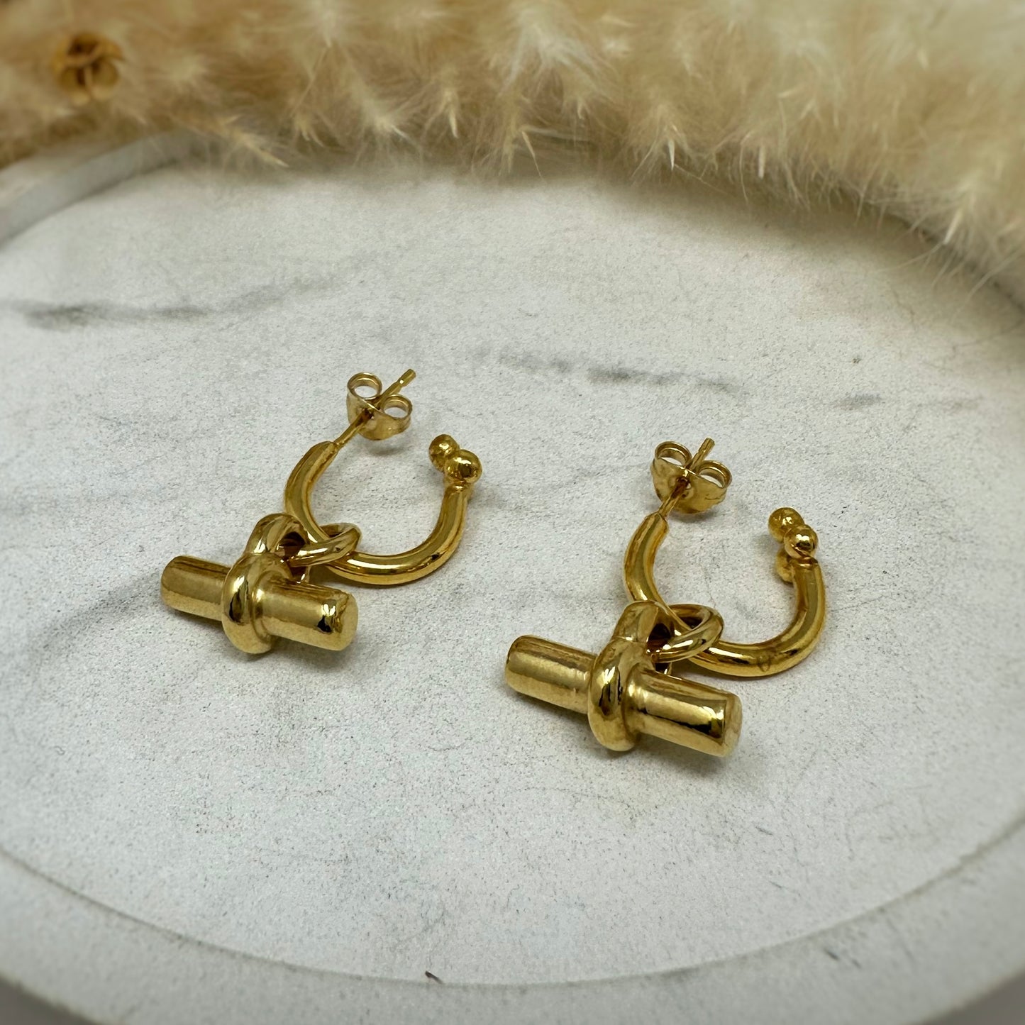 Gold Vermeil Cosmos Hoop Earrings with T-Bar Charms