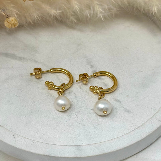 Gold Vermeil Cosmos Hoops with Cream Pearl Drops