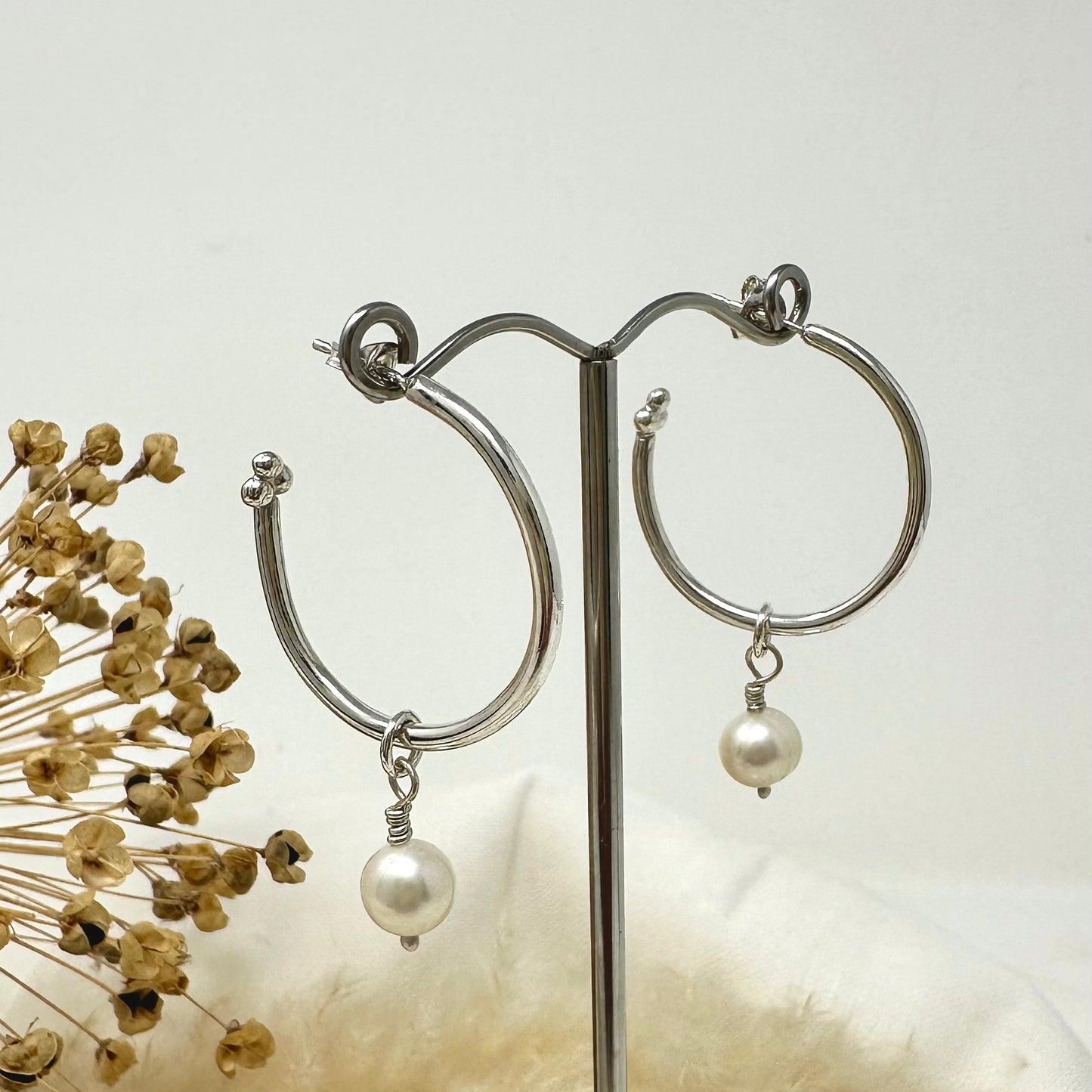 Cosmos Large Hoop Earrings - with pearl drops