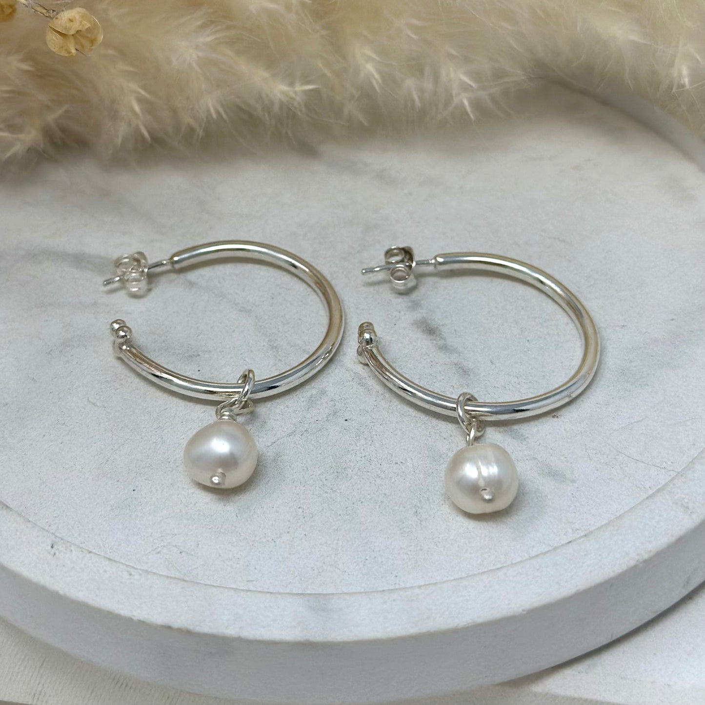 Cosmos Large Hoop Earrings - with pearl drops