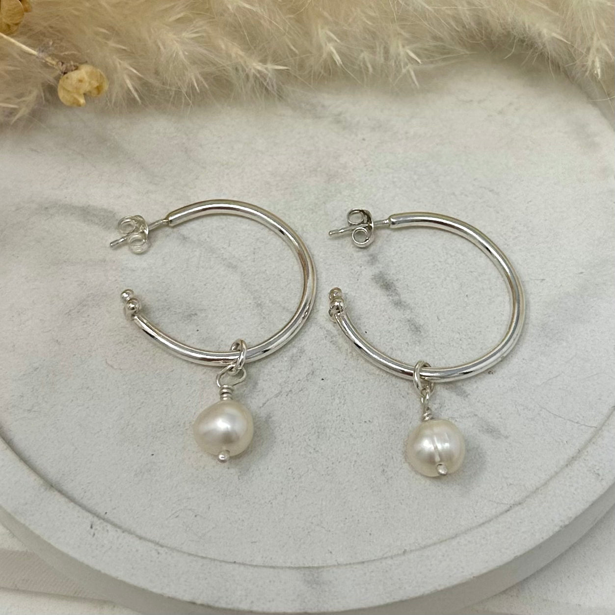 Cosmos Large Hoop Earrings - with pearl drops
