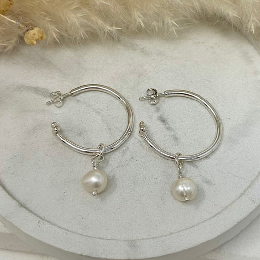 Cosmos Large Hoop Earrings - with pearl drops