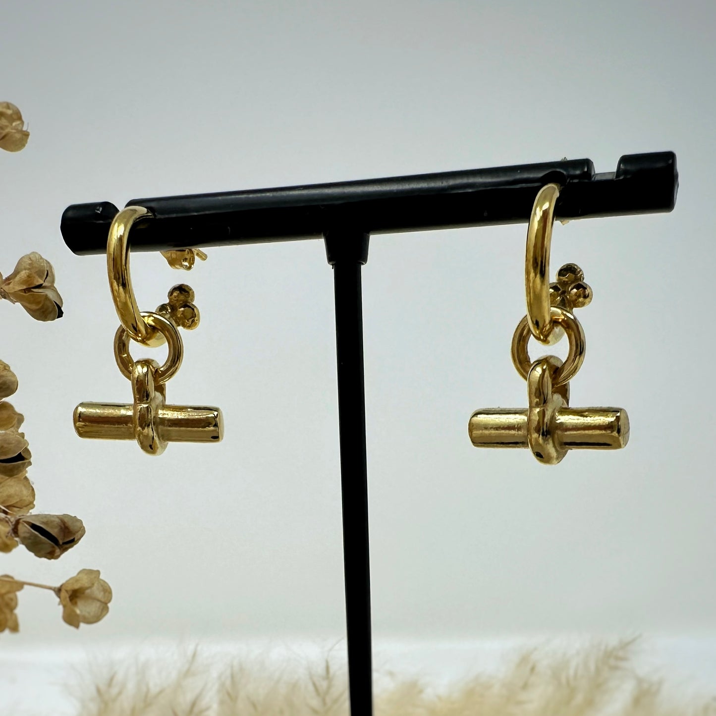 Gold Vermeil Cosmos Hoop Earrings with T-Bar Charms