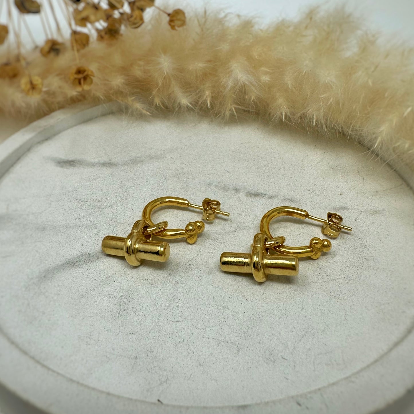 Gold Vermeil Cosmos Hoop Earrings with T-Bar Charms