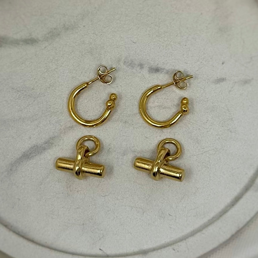 Gold Vermeil Cosmos Hoop Earrings with T-Bar Charms