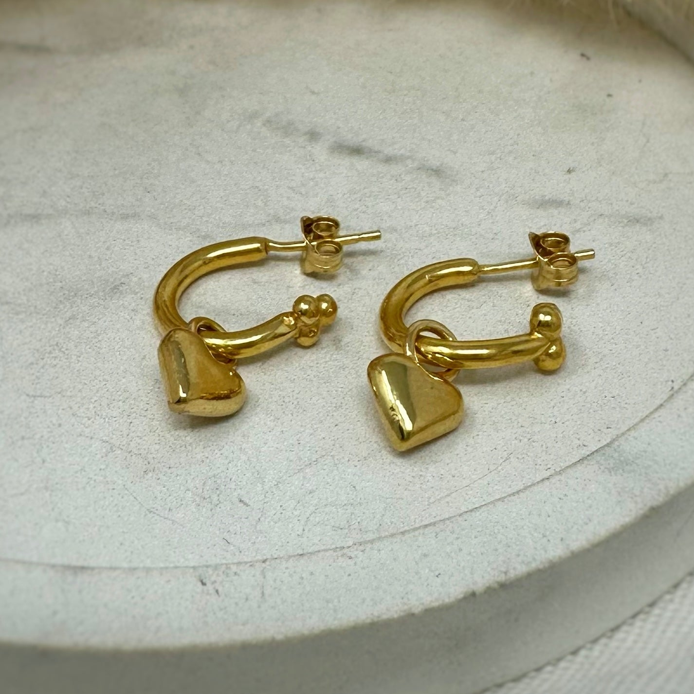 Gold Vermeil Cosmos Hoops with Heart Charms