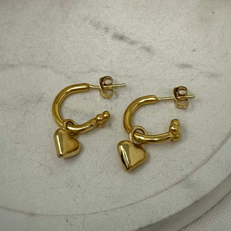 Gold Vermeil Cosmos Hoops with Heart Charms