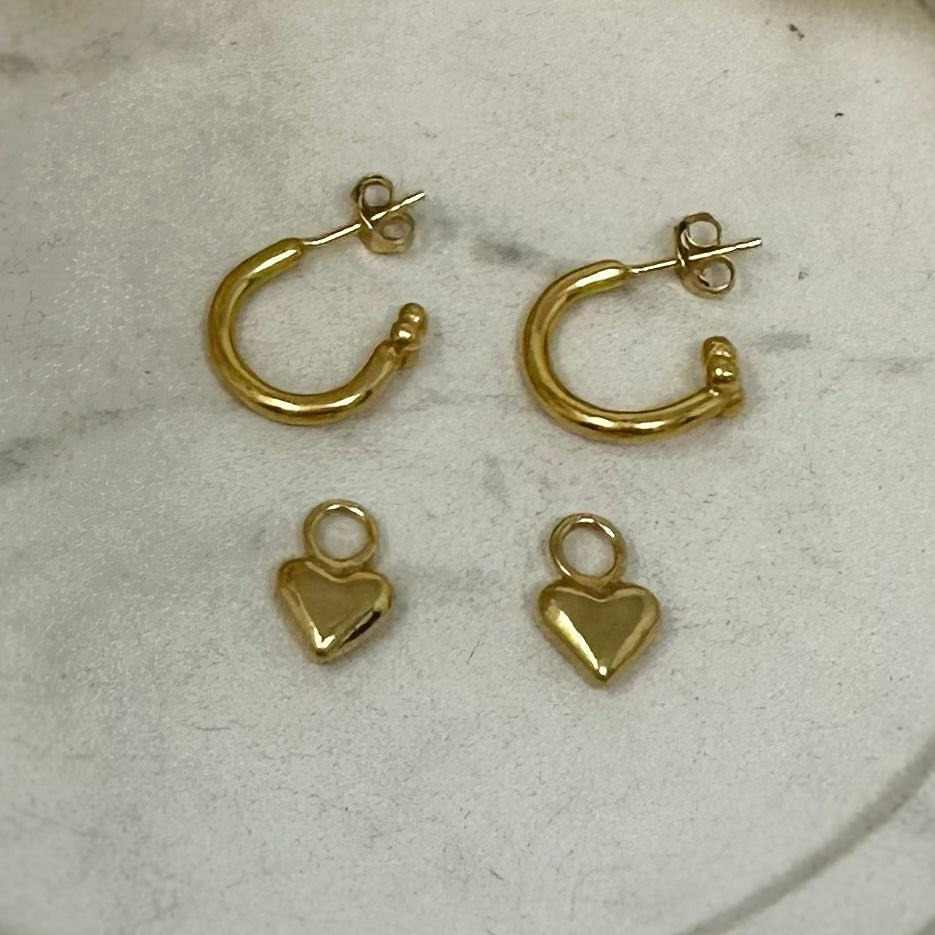 Gold Vermeil Cosmos Hoops with Heart Charms