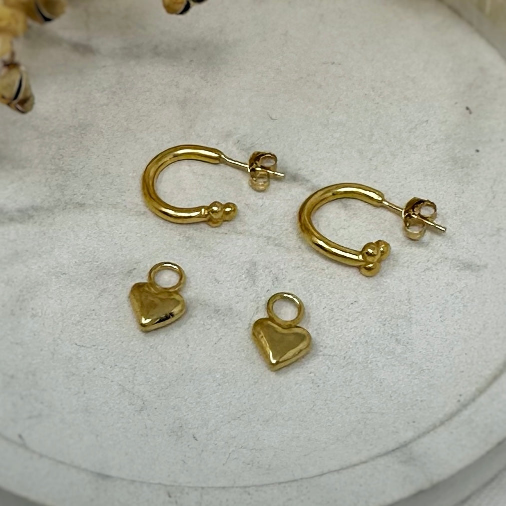 Gold Vermeil Cosmos Hoops with Heart Charms